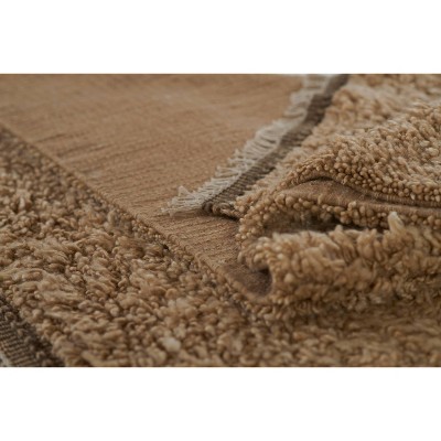 Natural Geometric Handwoven Wool Shag Rug, 2 ft x 3 ft