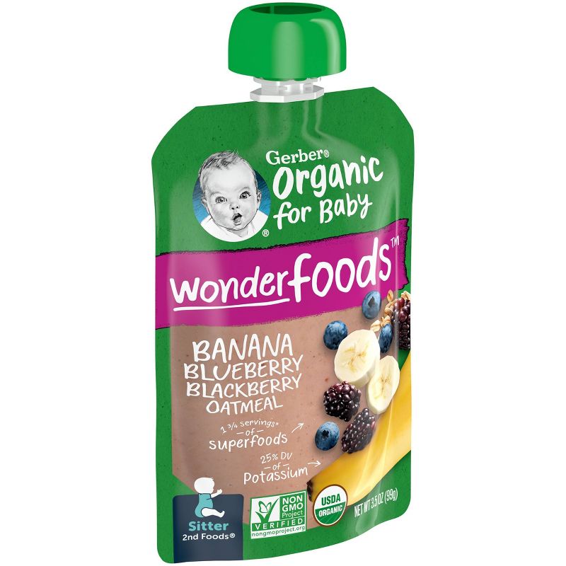Gerber Sitter 2nd Foods Organic Banana Blueberry &#38; Blackberry Oatmeal Baby Food Pouch - 3.5oz, 3 of 12