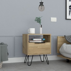 Depot E-Shop Nightstand 22"H, One Open Shelf, Single Door Cabient, Hairpin Legs - 1 of 4