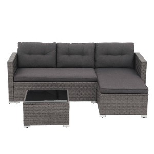 Sunsitt 3pc Steel Wicker Outdoor Patio Sofa Set - 1 of 4