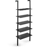 Costway 5-Tier Ladder Shelf Wood Wall Mounted Bookshelf W/Metal Frame Display Shelf