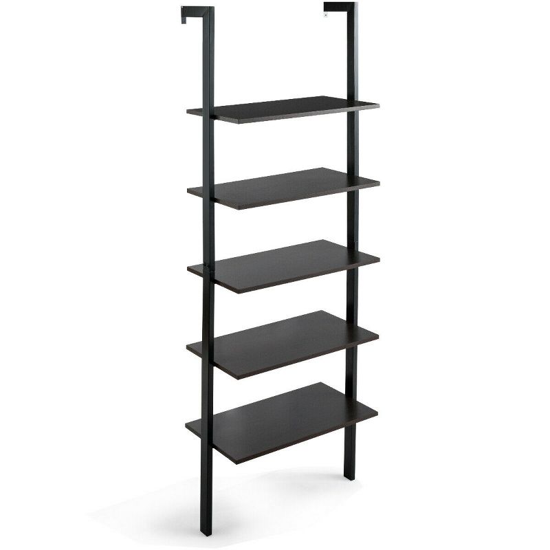 Costway 5-Tier Ladder Shelf Wood Wall Mounted Bookshelf W/Metal Frame Display Shelf, 1 of 5