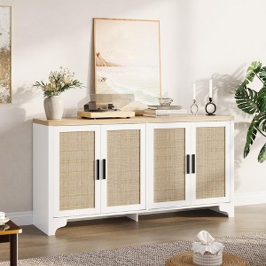 62 Inch Rattan Sideboard Buffet Cabinet, 4-Door Kitchen Storage Cabinet with Shelves - 1 of 4