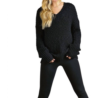 Women's V NECK TEXTURED SWEATER - ADORA