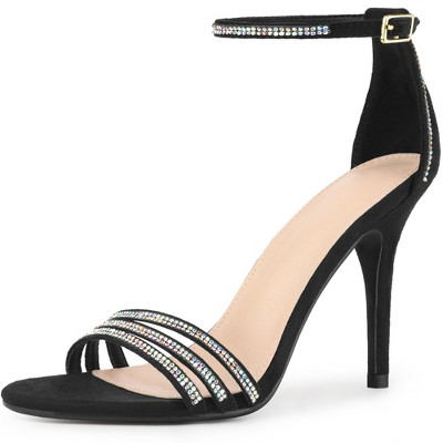Allegra K Women's Round Toe Rhinestone Ankle Strap Stiletto Heels ...