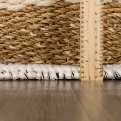 Ivory and Black Handwoven Wool Cotton 8' x 10' Area Rug