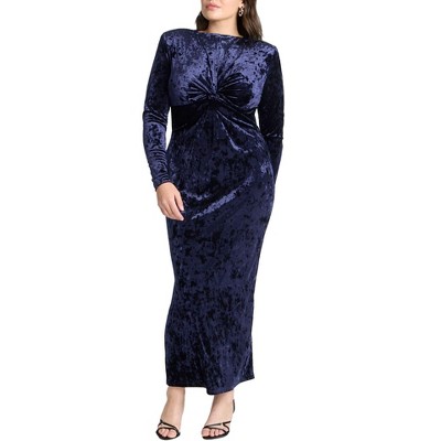 ELOQUII Women's Plus Size Twist Bodice Velvet Maxi Dress
