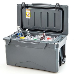 Costway 30 QT Rotomolded Cooler Portable Ice Chest Ice Retention for 5-7 Days Charcoal/Tan - 1 of 4