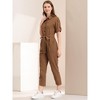 INSPIRE CHIC Women's Short Sleeve Collared Solid Color Button Down Tie Waist Cargo Jumpsuit - 2 of 4