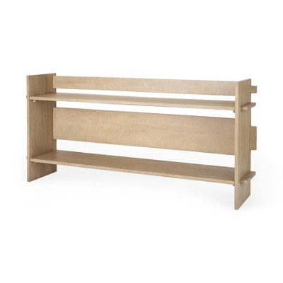 HomeRoots 76" Natural and Brown Solid Wood Sled Console Table With Two Shelves