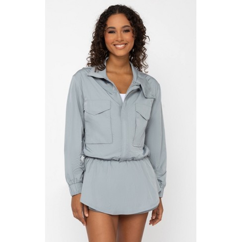 Yogalicious Radiant Commuter Woven Cropped Windbreaker With Front Patch  Pockets - Weathervane - Large : Target