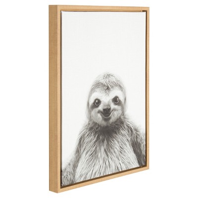 Natural Framed Black and White Sloth Canvas Art
