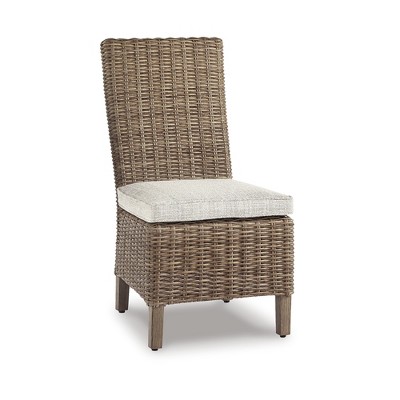 Coastal Driftwood Beige Armless Side Chair with Cushion