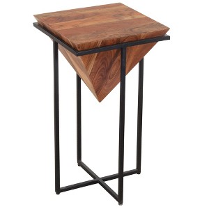 The Urban Port 26" Pyramid Shape Wooden Side Table with Cross Metal Base Brown/Black - 1 of 4