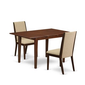 Kitchen Table Set with Chairs - 3 Piece Dining Set, Linen Fabric, Butterfly Leaf Table - 1 of 4
