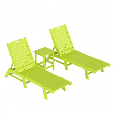 WestinTrends 3 Pieces Poly Outdoor Patio Chaise Lounge Chair with Side Table Set
