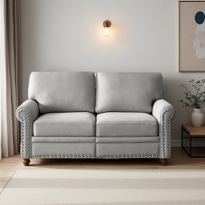 59.45" Linen Loveseat Sofa with Storage & Nailhead Trim - 1 of 4