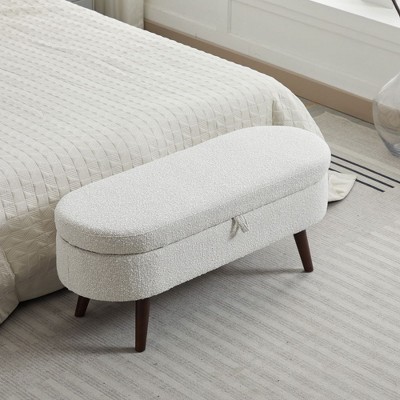 NicBex 39" Chenille End of Bed Bench,Foot Stool with Wood Legs,Plush Foot Rest&Storage Bench for Bedroom,Living Room&Entryway
