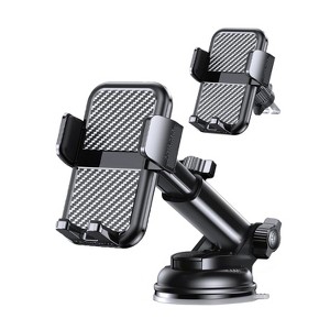 Itopfox 3-in-1 Car Phone Holder with Strongest Suction & Stable Clamp Arm, 360° Adjustable Mount for All Car Models and Smartphones, Black - 1 of 4