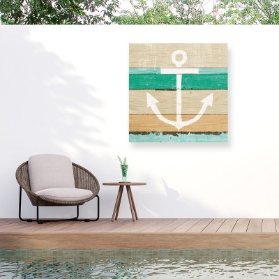 "Beachscape III Anchor Green" Outdoor Canvas