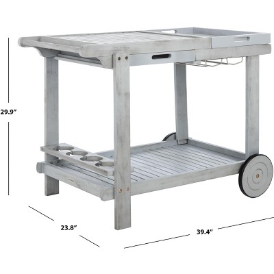 Gray Acacia Wood Outdoor Tea Trolley with Storage