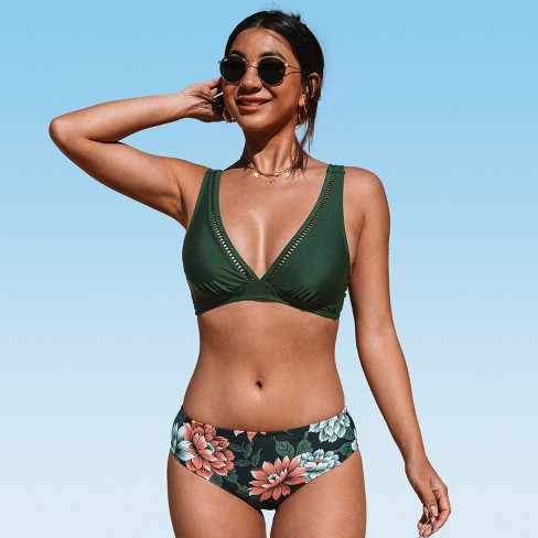 Women's Floral Cutout O-ring Back Tie Mid Rise Bikini Set Two Pieces  Swimsuit - Cupshe : Target