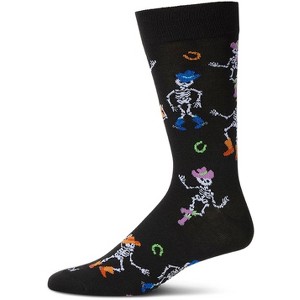 Memoi Men's "Howdy Skeletons" Halloween Holiday Novelty Crew Sock Black 10-13 - 1 of 4