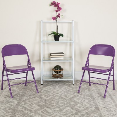 Impulsive Purple Metal Folding Chairs Set of 4