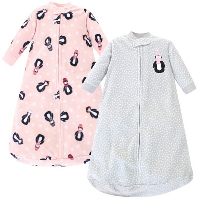 Hudson Baby Infant Girl Long-Sleeve Fleece Sleeping Bag, Pink Penguin, 0-9 Months