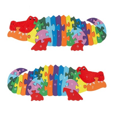 Alligator Puzzle - Colorful Classic Wooden Alphabet and Number Jigsaw Puzzle Toy for Kids and Toddlers Developmental Learning and Play by Toy Time