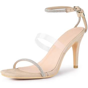 Allegra K Women's Square Toe Rhinestone Adjustable Ankle Strap Stiletto Heels Sandal