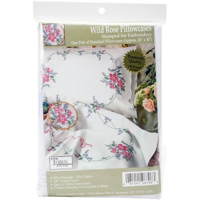 Tobin Stamped For Embroidery Pillowcase Pair 20"X30"-Wild Rose