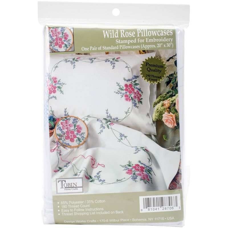 Tobin Stamped For Embroidery Pillowcase Pair 20"X30"-Wild Rose, 1 of 3