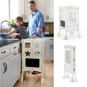 Guidecraft Classic Kitchen Helper Kids' Step Stool: Folding, Adjustable Kids Non-Slip Learning Toddler Tower with Safe Keepers - 1 of 4