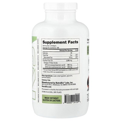 NutraBio Omega-3 Fish Oil, 400 Softgels (1,000 mg per Softgel)