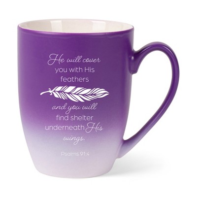 He Will Cover You With His Fears  You Will Find Shelter Underneath His Wings Two Toned Matte Purple  White 12 ounce Ceramic Stoneware Coffee Cup Mug