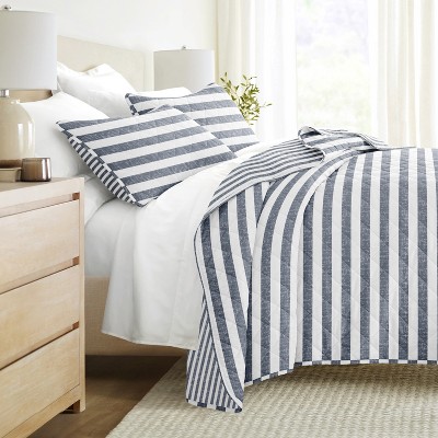 All Season Coverlet Set – Super Soft Quilted Bedding in Classic Stripe Pattern - Becky Cameron