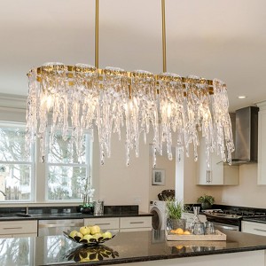 PAKOKULA Modern 5-Lights Gold Rectangular Linear Chandelier with Crystal Glass Shade for Kitchen Island - 1 of 4