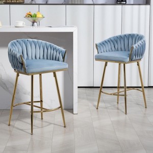 Blue Counter Height Bar Stools Velvet Kitchen Island Counter Bar Stools - 1 of 4