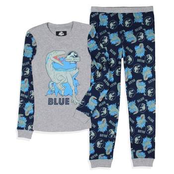 Jurassic World Boys' Movie Film Park Logo Blue Tight Fit Sleep Pajama Set Multicolored