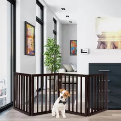 Indoor Pet Gate - 4-Panel Folding Dog Gate for Stairs or Doorways - 73x24-Inch Freestanding Pet Fence for Cats and Dogs by PETMAKER (Brown)