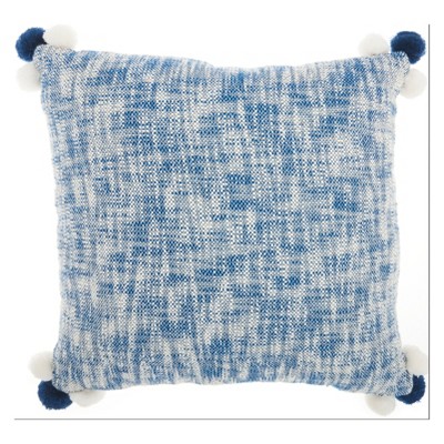 Mina Victory 20"x20" Pom Pom Corner Throw Pillow Blue