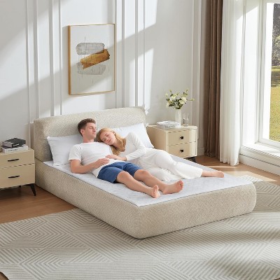 Aukfa 2-in-1 Queen Size Upholstered Platform Bed with Mattress, No Assembly Floor Bed Frame with Headboard, 13.4" Chenille Fabric