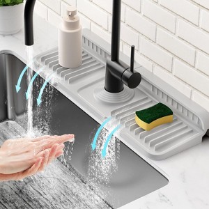 24'' Longer Kitchen Sink Faucet Mat - 7° Slope Self-Draining, Snap Lock Fit, Behind-Faucet Water Splash Guard - 1 of 4