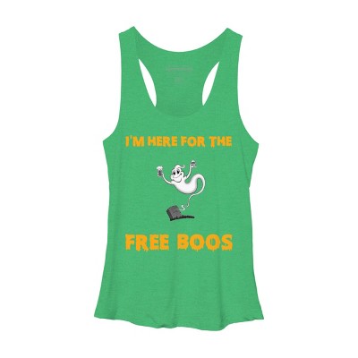 Women's Design By Humans I'm Here For The Free Boos Funny Halloween Ghost Shirt By Galvanized Racerback Tank Top