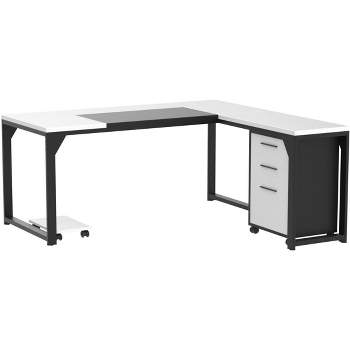 Tribesigns L-Shaped Computer Desk with Mobile File Cabinet, Large Executive Office Desk Set