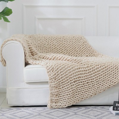 Taupe Chunky Cable Knit Acrylic Throw Blanket 50" x 60"