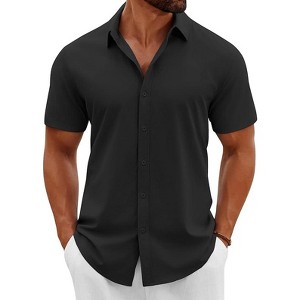 COOFANDY Men's Button Down Shirts Short Sleeve Casual Summer Beach Shirts Vacation Wedding Shirts - 1 of 4