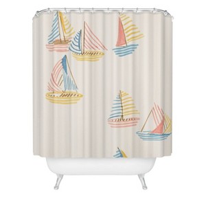 Deny Designs Sabina Fenn Illustration Striped Sailboats Shower Curtain - 1 of 2