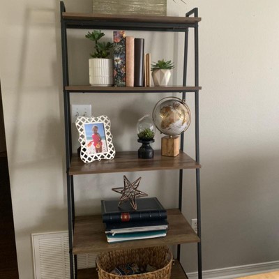 ANBAZAR 37.2 in. H 3-Tier Ladder Shelf Bookcase, Standing Shelf Storage Organizer with Wood and Metal Shelf for Home and Office, Brown